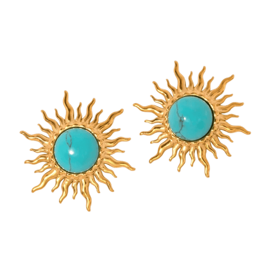 18K PVD Gold Sun Stone Stud Earrings: Adena