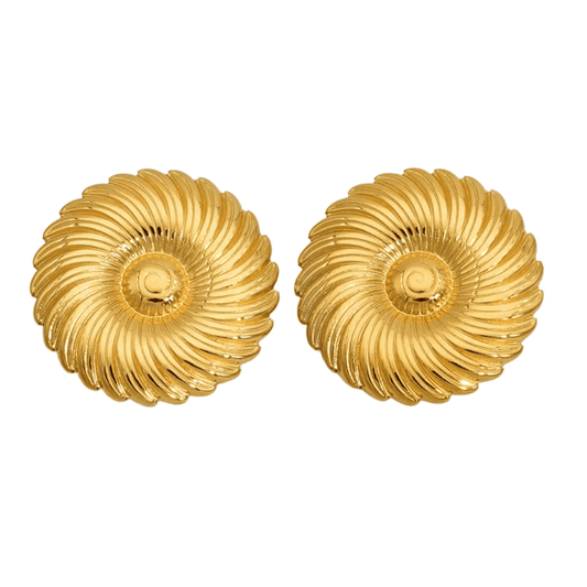 Pair of gold earrings on a white background