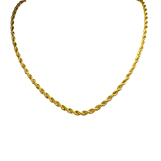 Gold chain necklace on a white background