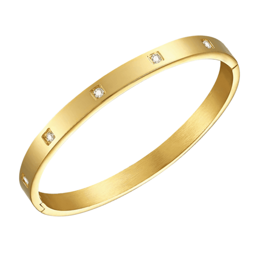 18K PVD Gold Zircon & Clover Station Bangle: Camilla