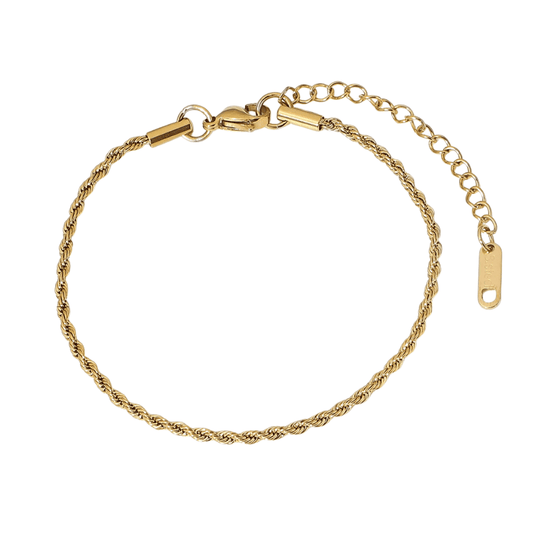 18K PVD Gold 2mm Twist Rope Chain Bracelet: Rafaella