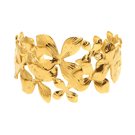 18K PVD Gold Plated Flower Chrysanthemum Bangle: Cassandra
