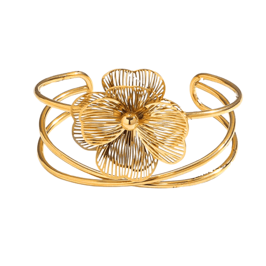 18K PVD Gold Plated Flower Cut-Out Bangle: Tyra