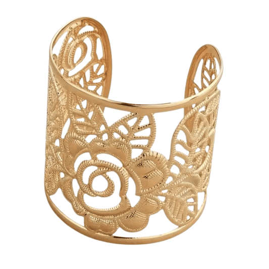 18K PVD Gold Plated Flower Rose Cuff Bangle: Alexa