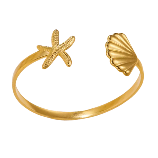 18K PVD Gold Plated Seashell & Starfish Bangle: Elise