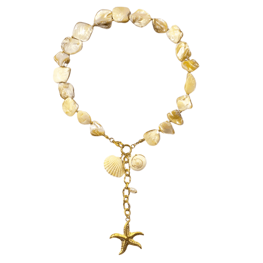 18K PVD Gold Plated Starfish and Shell Charm Necklace: Emmy