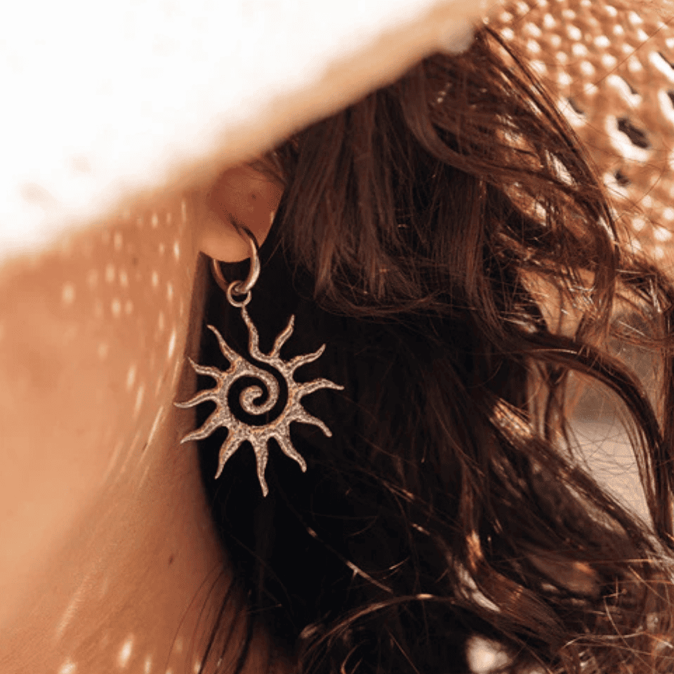 18K PVD Gold Sun Burst Dangle Earrings: Summer