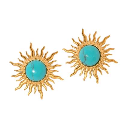 18K PVD Gold Sun Stone Stud Earrings: Adena