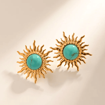 18K PVD Gold Sun Stone Stud Earrings: Adena