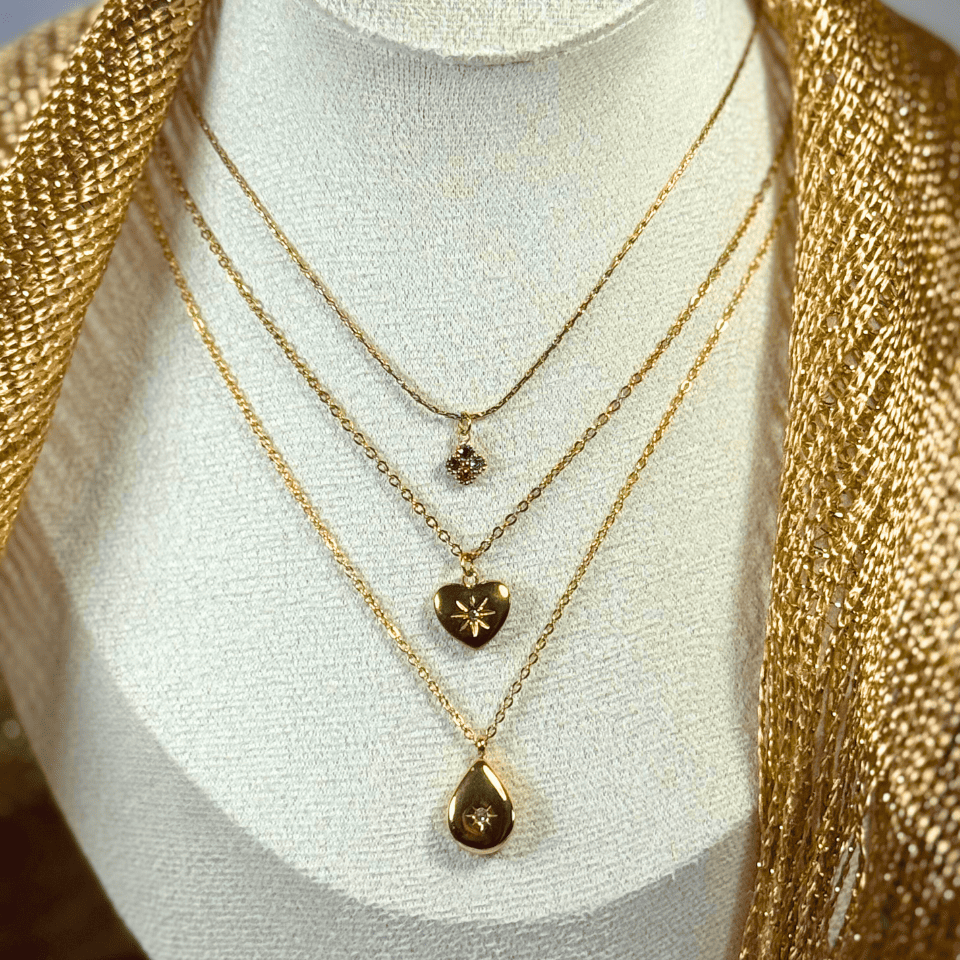 18K PVD Gold Teardrop Sunburst Pendant Necklace: Ellie