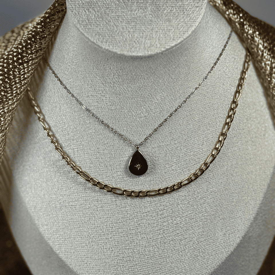 ELLIE - Silver Teardrop Sunburst Pendant Necklace