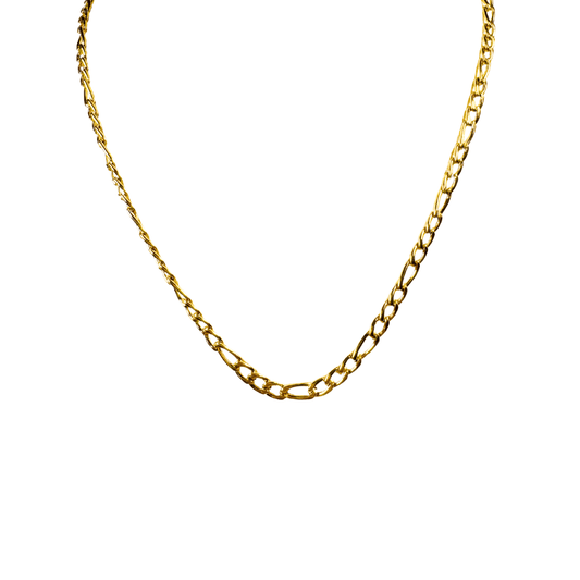 Gold chain necklace on a white background
