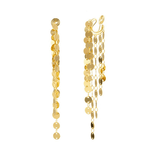 Gold chain earrings on a white background
