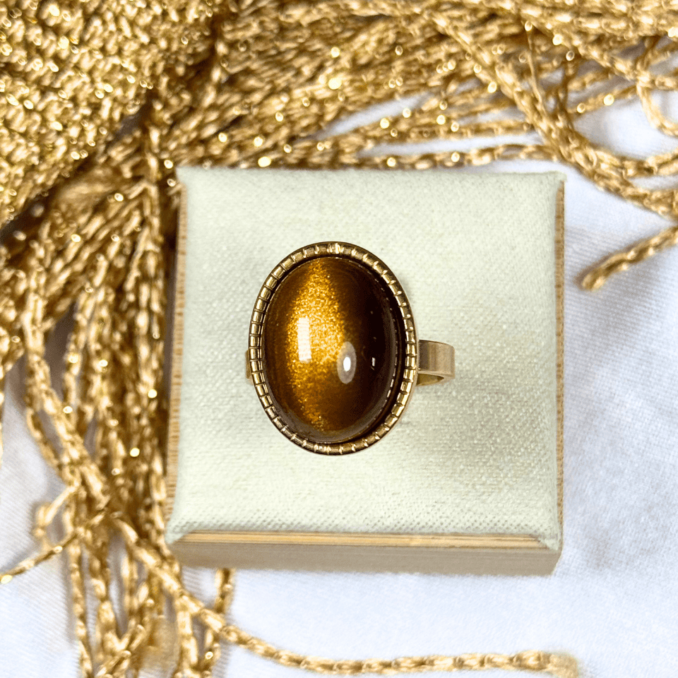 TIANA - 18K Gold Plated Tiger's Eye Statement Ring