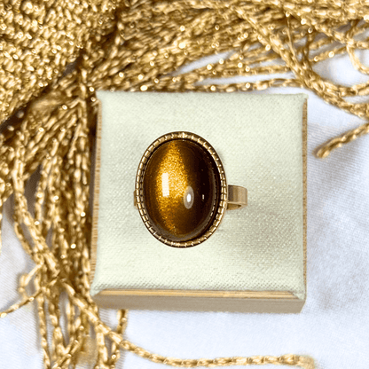TIANA - 18K Gold Plated Tiger's Eye Statement Ring