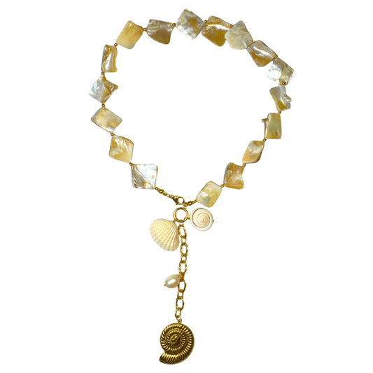 18K PVD Gold Plated Shell Charm Layering Necklace: Ally
